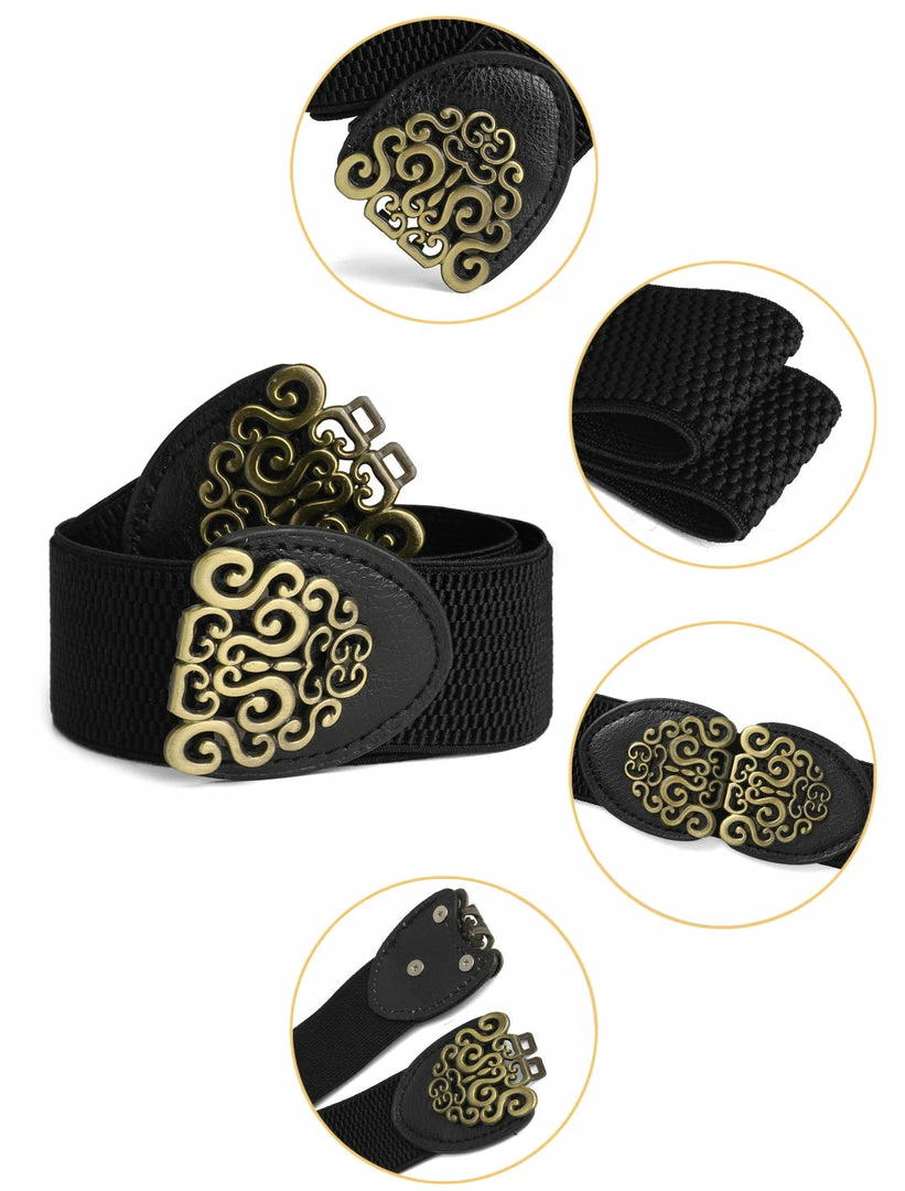 Allegra K Women Gold Tone Flower Design Metal Interlocking Buckle Elastic Cinch Belt Waistbelt 5 Allegra K Women Gold Tone Flower Design Metal Interlocking Buckle Elastic Cinch Belt Waistbelt