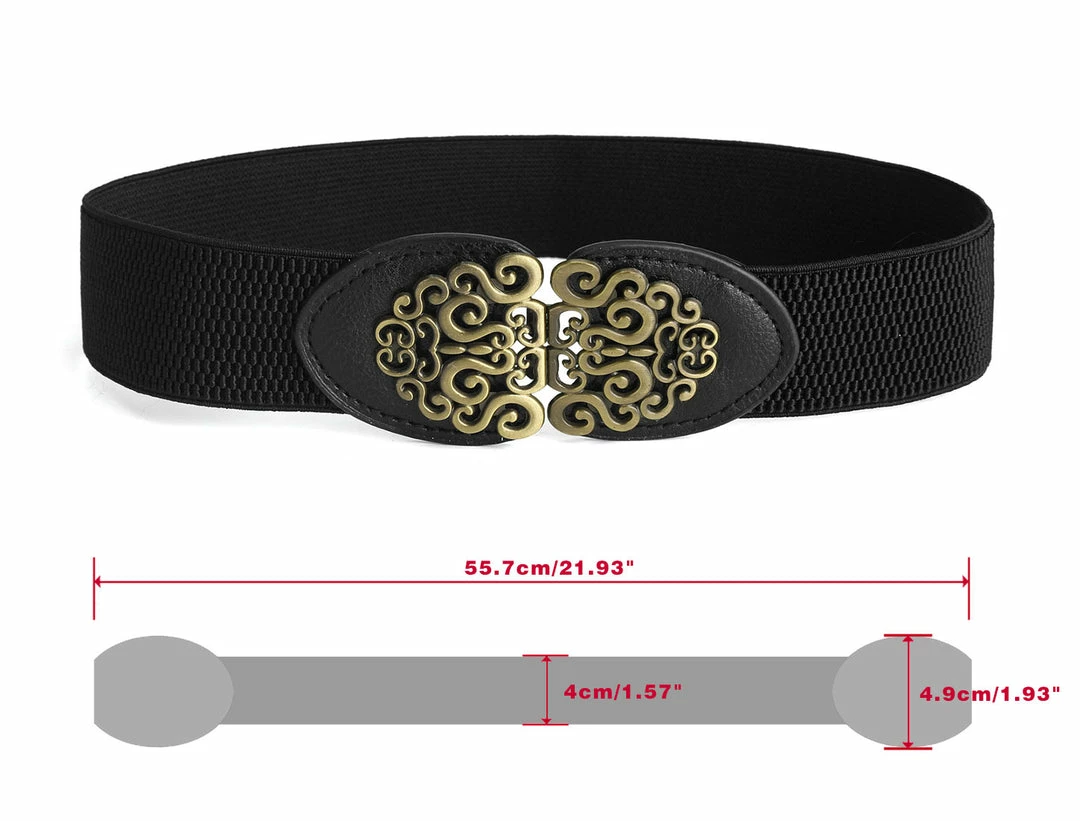Allegra K Women Gold Tone Flower Design Metal Interlocking Buckle Elastic Cinch Belt Waistbelt 6 Allegra K Women Gold Tone Flower Design Metal Interlocking Buckle Elastic Cinch Belt Waistbelt