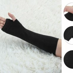 Allegra K Women Long Stripe Thumbhole Fingerless Gloves Elbow Length Arm Warmers