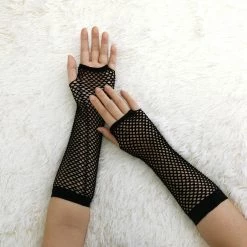 Allegra K Woman Elbow Length Elastic Fishnet Fingerless Arm Warmers Gloves 1 Pair