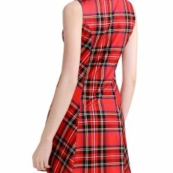 Allegra K Women Round Neck Sleeveless Plaids Mini A Line Dress