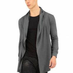 Allegra K C50 Men Shawl Collar Open Front Pockets High-Low Hem Long Cardigan 64 Allegra K C50 Men Shawl Collar Open Front Pockets High-Low Hem Long Cardigan