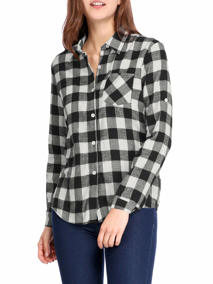 Women Allegra K Plaids Roll Up Sleeves Buttoned Boyfriend Shirt 25 Women Allegra K Plaids Roll Up Sleeves Buttoned Boyfriend Shirt