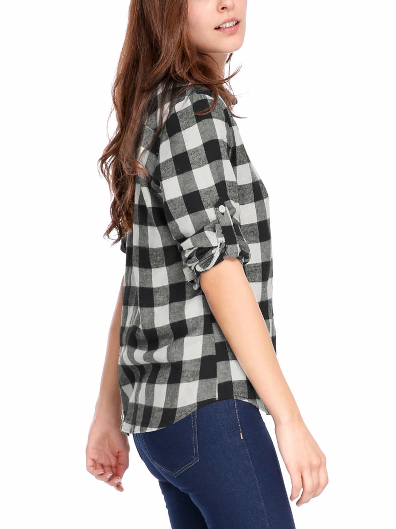 Women Allegra K Plaids Roll Up Sleeves Buttoned Boyfriend Shirt 26 Women Allegra K Plaids Roll Up Sleeves Buttoned Boyfriend Shirt