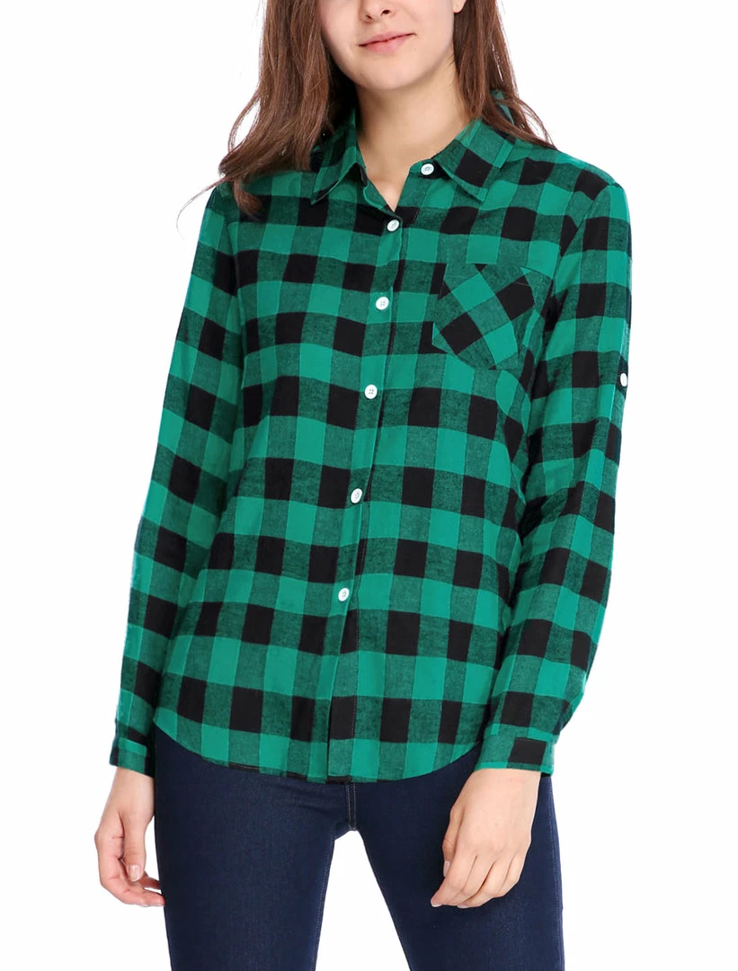 Women Allegra K Plaids Roll Up Sleeves Buttoned Boyfriend Shirt 18 Women Allegra K Plaids Roll Up Sleeves Buttoned Boyfriend Shirt