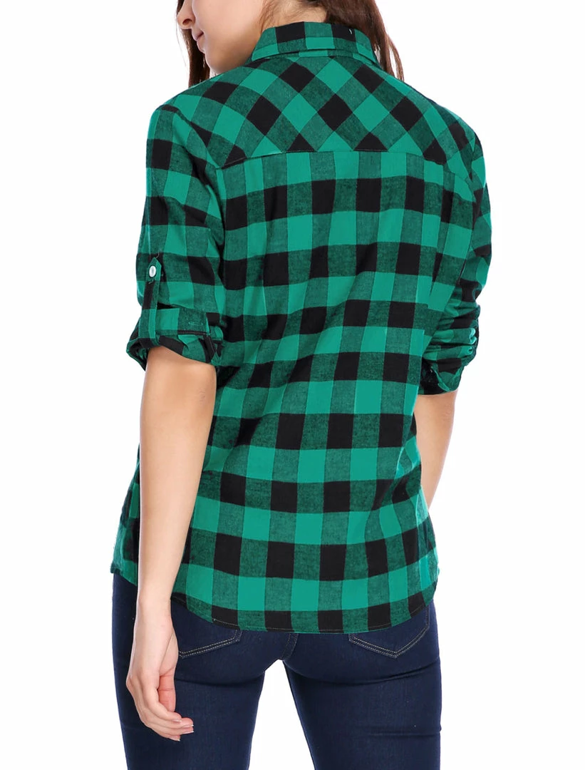 Women Allegra K Plaids Roll Up Sleeves Buttoned Boyfriend Shirt 20 Women Allegra K Plaids Roll Up Sleeves Buttoned Boyfriend Shirt