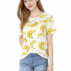 Allegra K Short-Sleeve Banana Printing Casual T-Shirt Women