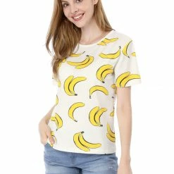 Allegra K Short-Sleeve Banana Printing Casual T-Shirt Women