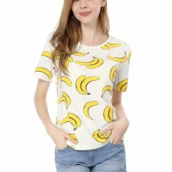 Allegra K Short-Sleeve Banana Printing Casual T-Shirt Women
