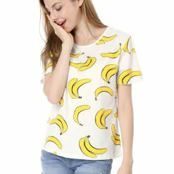 Allegra K Short-Sleeve Banana Printing Casual T-Shirt Women