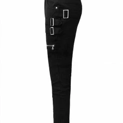 Allegra K HZ150306 Men Casual Slim Fit Pockets Patch Buckle Zipper Gothic Punk Rock Pants