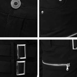Allegra K HZ150306 Men Casual Slim Fit Pockets Patch Buckle Zipper Gothic Punk Rock Pants