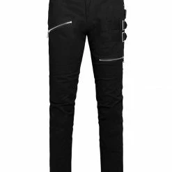 Allegra K HZ150306 Men Casual Slim Fit Pockets Patch Buckle Zipper Gothic Punk Rock Pants