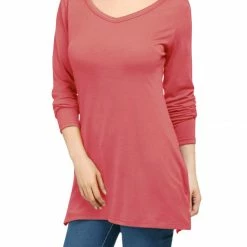 Allegra K V Neck Long Sleeves Side Split Tunic Top With Pockets