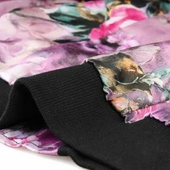 Allegra K 8127 Women Stand Collar Zip Up Floral Prints Bomber Jacket