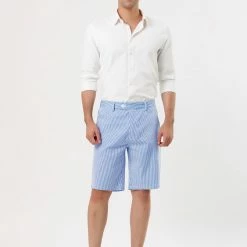 Allegra K Men's Summer Shorts Stripe Slim Fit Flat Front Seersucker Chino Short Pants
