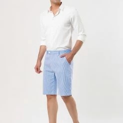 Allegra K Men's Summer Shorts Stripe Slim Fit Flat Front Seersucker Chino Short Pants