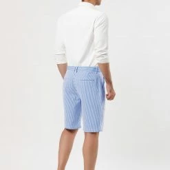 Allegra K Men's Summer Shorts Stripe Slim Fit Flat Front Seersucker Chino Short Pants