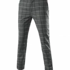 Allegra K Men's Plaid Checks Patterned Flat Front Chino Dress Pants