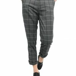Allegra K Men's Plaid Checks Patterned Flat Front Chino Dress Pants