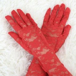 Allegra K Lady Floral Lace Wrist Length Full Finger Gloves Pair Accessories