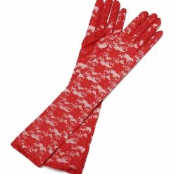 Allegra K Lady Floral Lace Wrist Length Full Finger Gloves Pair Accessories