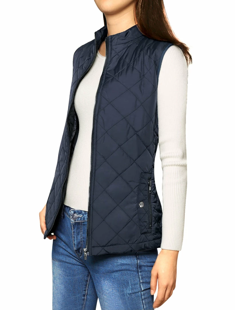 Allegra K Woman Zip Up Front Stand Collar Slant Pockets Quilted Padded Vest Women 96 Allegra K Woman Zip Up Front Stand Collar Slant Pockets Quilted Padded Vest Women