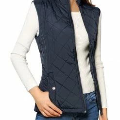 Allegra K Woman Zip Up Front Stand Collar Slant Pockets Quilted Padded Vest Women 191 Allegra K Woman Zip Up Front Stand Collar Slant Pockets Quilted Padded Vest Women