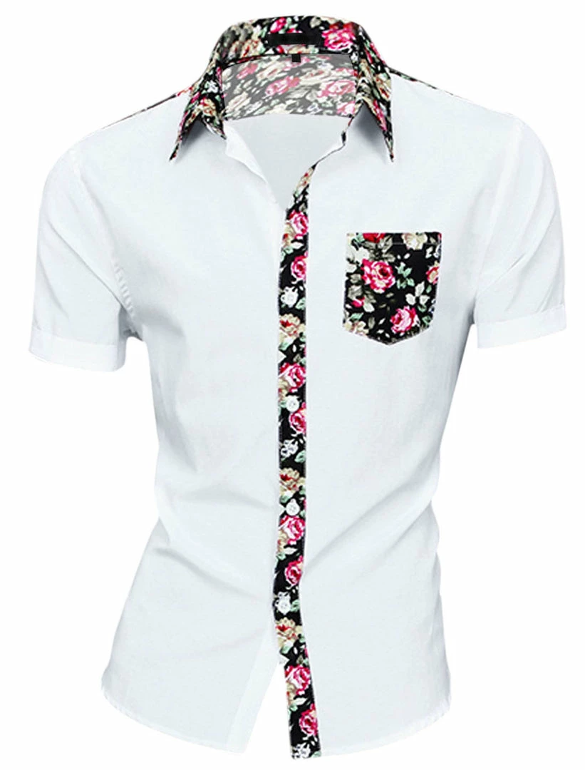 Allegra K 1310 8838 Men Summer Floral Print Pocket Short Sleeve Button Down Hawaiian Shirt 36 Allegra K 1310 8838 Men Summer Floral Print Pocket Short Sleeve Button Down Hawaiian Shirt