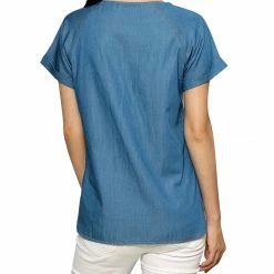 Allegra K Short Raglan Sleeves Round Neck Chambray Top 21 Allegra K Short Raglan Sleeves Round Neck Chambray Top