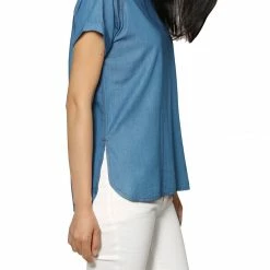 Allegra K Short Raglan Sleeves Round Neck Chambray Top 22 Allegra K Short Raglan Sleeves Round Neck Chambray Top