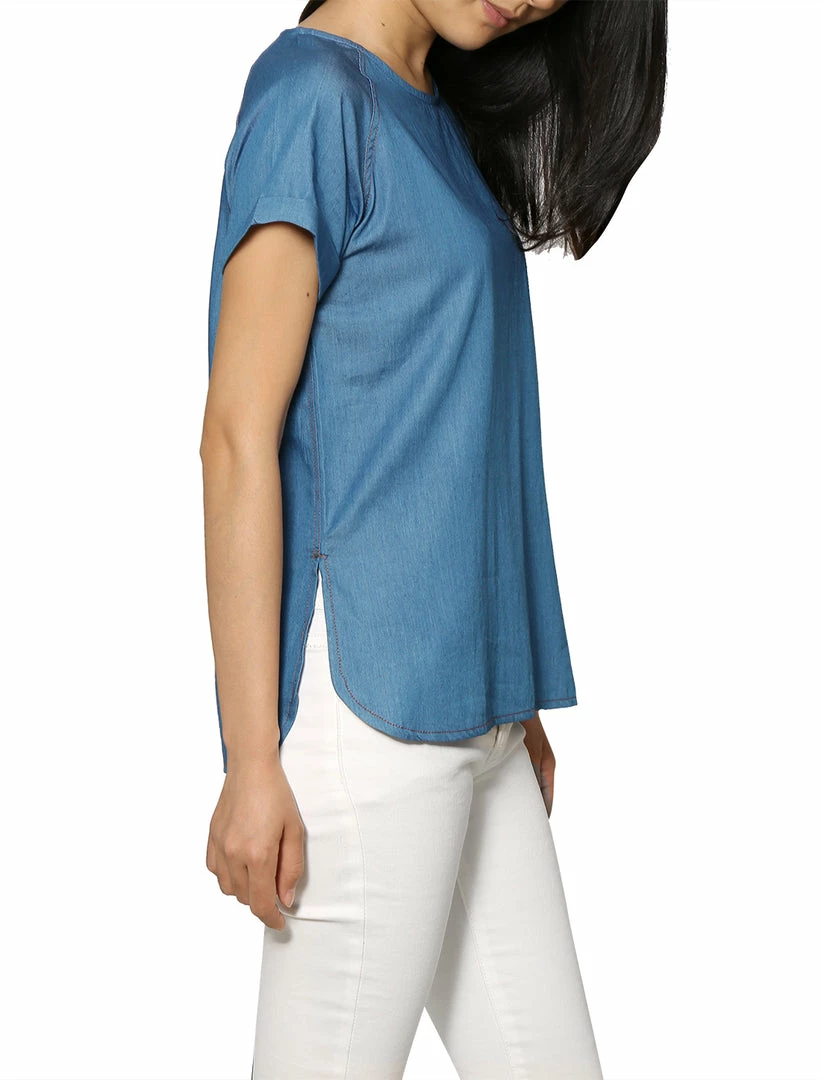 Allegra K Short Raglan Sleeves Round Neck Chambray Top 12 Allegra K Short Raglan Sleeves Round Neck Chambray Top
