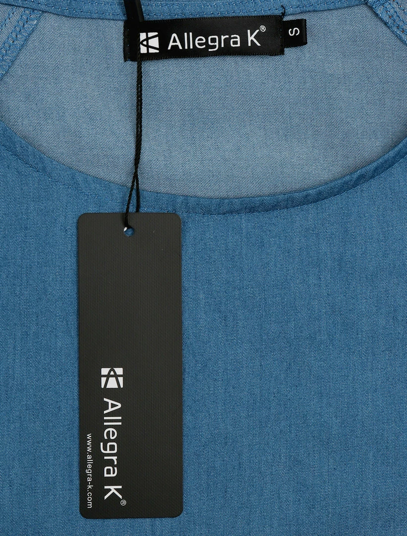 Allegra K Short Raglan Sleeves Round Neck Chambray Top 13 Allegra K Short Raglan Sleeves Round Neck Chambray Top