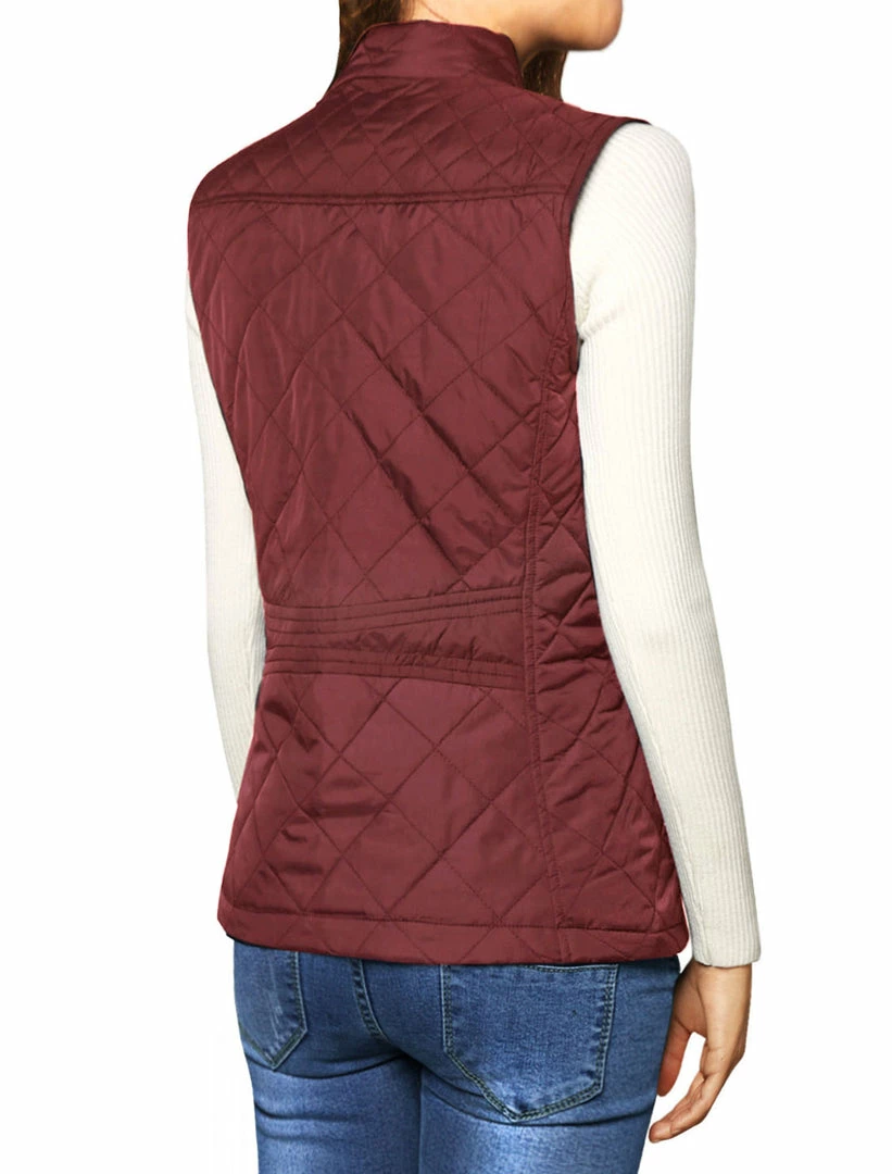 Allegra K Woman Zip Up Front Stand Collar Slant Pockets Quilted Padded Vest Women 88 Allegra K Woman Zip Up Front Stand Collar Slant Pockets Quilted Padded Vest Women