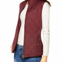 Allegra K Woman Zip Up Front Stand Collar Slant Pockets Quilted Padded Vest Women 186 Allegra K Woman Zip Up Front Stand Collar Slant Pockets Quilted Padded Vest Women