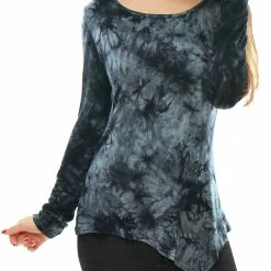 Allegra K Long Sleeves Round Neck Tie-Dye Handkerchief Hem Shirt Women 54 Allegra K Long Sleeves Round Neck Tie-Dye Handkerchief Hem Shirt Women