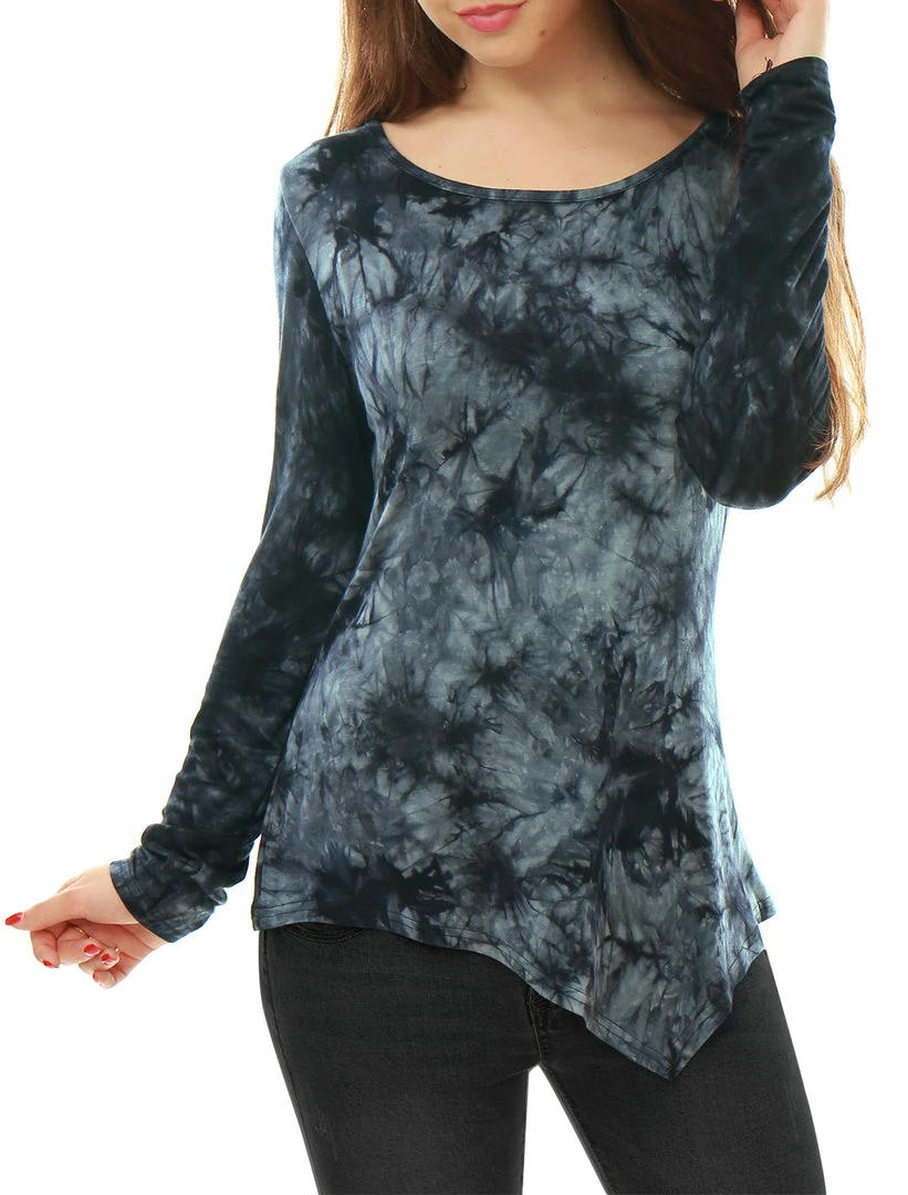 Allegra K Long Sleeves Round Neck Tie-Dye Handkerchief Hem Shirt Women 26 Allegra K Long Sleeves Round Neck Tie-Dye Handkerchief Hem Shirt Women
