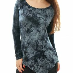 Allegra K Long Sleeves Round Neck Tie-Dye Handkerchief Hem Shirt Women 55 Allegra K Long Sleeves Round Neck Tie-Dye Handkerchief Hem Shirt Women