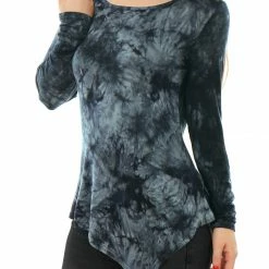 Allegra K Long Sleeves Round Neck Tie-Dye Handkerchief Hem Shirt Women 56 Allegra K Long Sleeves Round Neck Tie-Dye Handkerchief Hem Shirt Women