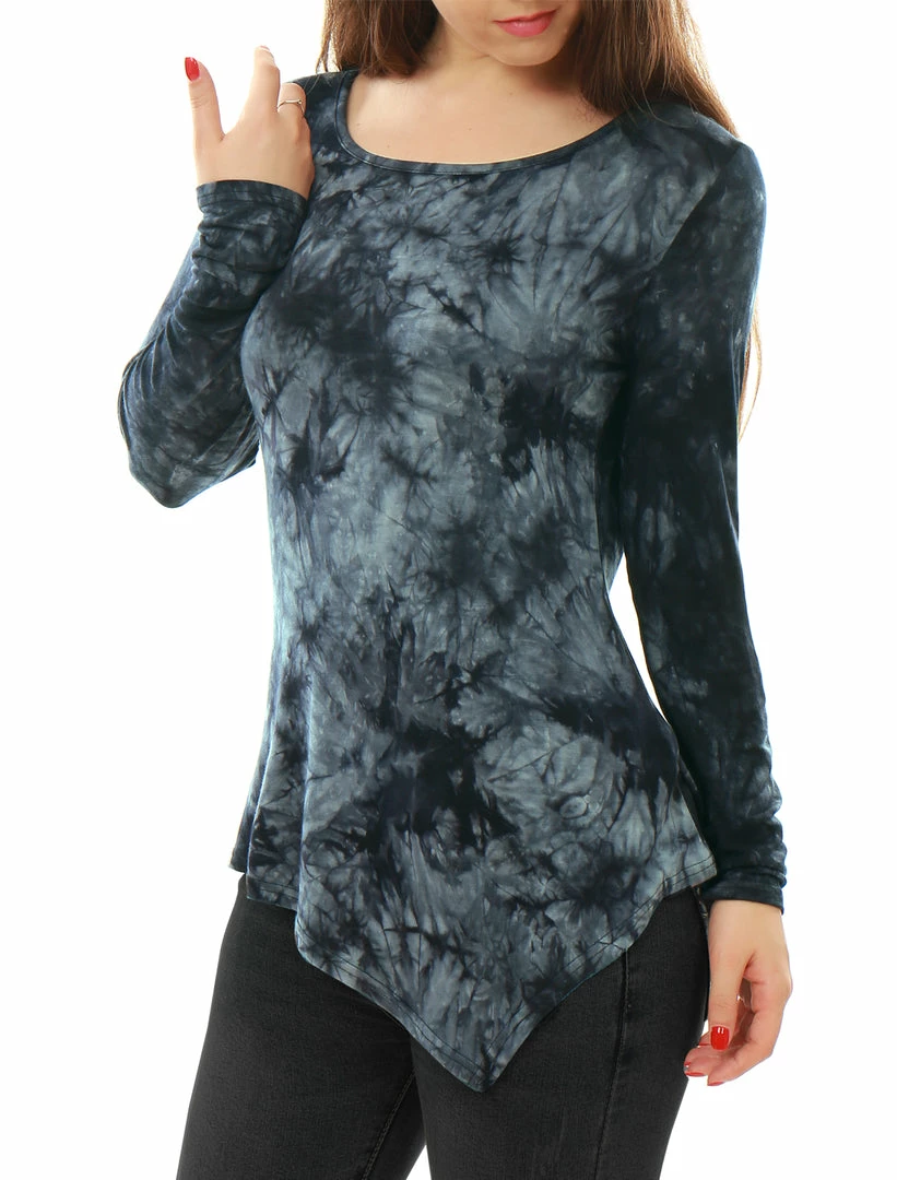 Allegra K Long Sleeves Round Neck Tie-Dye Handkerchief Hem Shirt Women 28 Allegra K Long Sleeves Round Neck Tie-Dye Handkerchief Hem Shirt Women