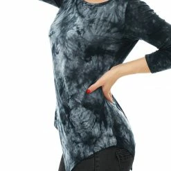 Allegra K Long Sleeves Round Neck Tie-Dye Handkerchief Hem Shirt Women 57 Allegra K Long Sleeves Round Neck Tie-Dye Handkerchief Hem Shirt Women