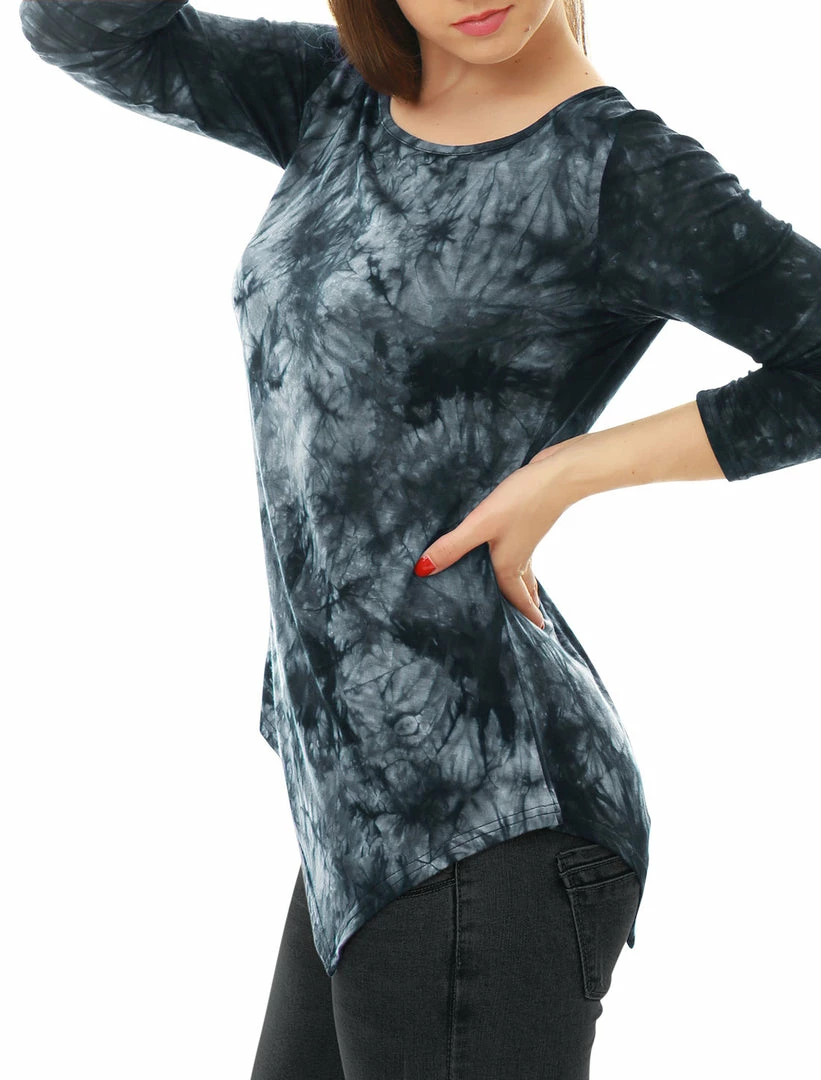 Allegra K Long Sleeves Round Neck Tie-Dye Handkerchief Hem Shirt Women 29 Allegra K Long Sleeves Round Neck Tie-Dye Handkerchief Hem Shirt Women