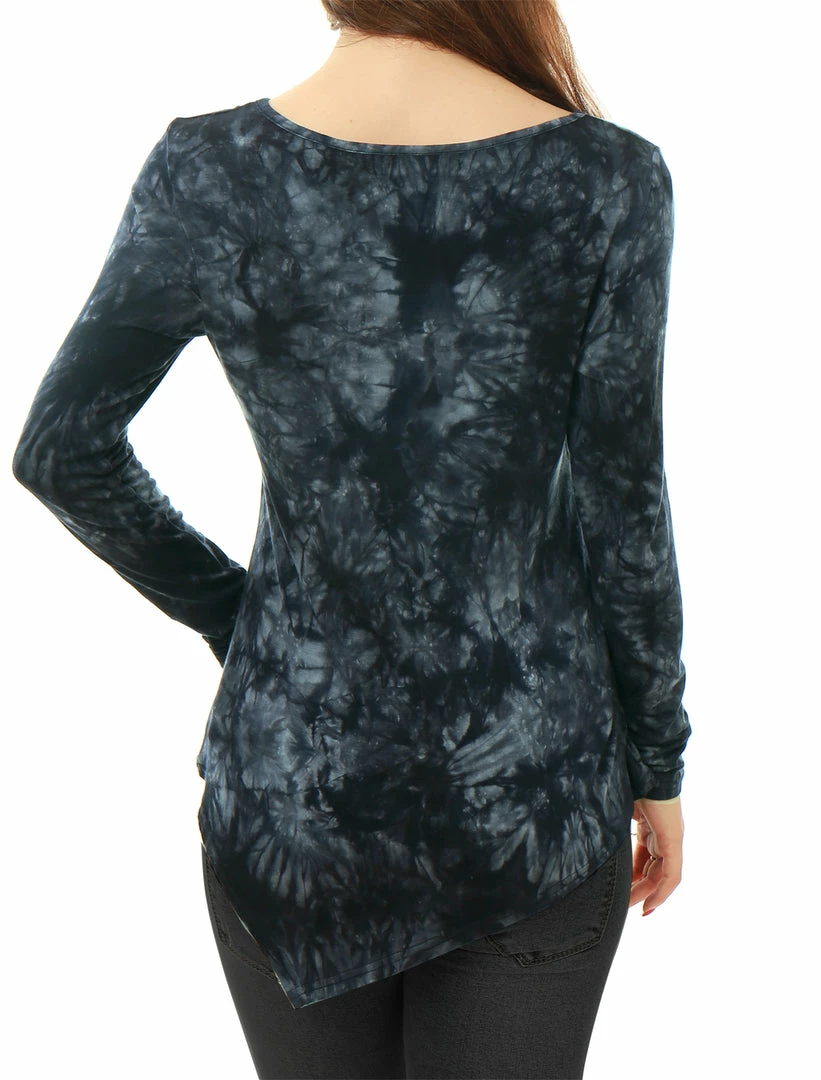 Allegra K Long Sleeves Round Neck Tie-Dye Handkerchief Hem Shirt Women 30 Allegra K Long Sleeves Round Neck Tie-Dye Handkerchief Hem Shirt Women