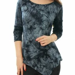 Allegra K Long Sleeves Round Neck Tie-Dye Handkerchief Hem Shirt Women 53 Allegra K Long Sleeves Round Neck Tie-Dye Handkerchief Hem Shirt Women