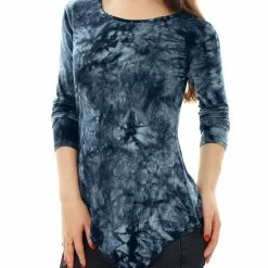 Allegra K Long Sleeves Round Neck Tie-Dye Handkerchief Hem Shirt Women 47 Allegra K Long Sleeves Round Neck Tie-Dye Handkerchief Hem Shirt Women