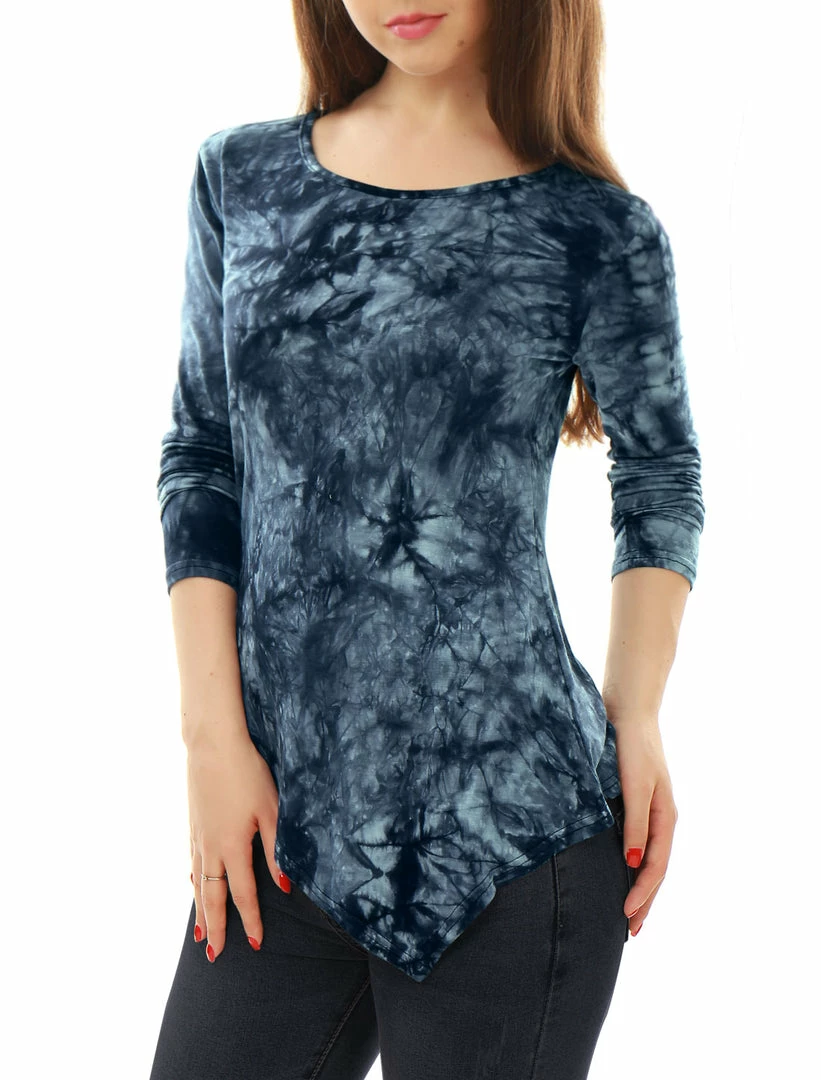 Allegra K Long Sleeves Round Neck Tie-Dye Handkerchief Hem Shirt Women 19 Allegra K Long Sleeves Round Neck Tie-Dye Handkerchief Hem Shirt Women