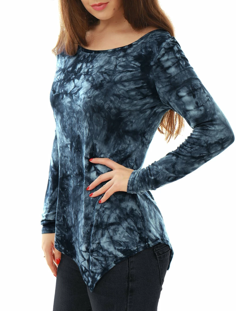 Allegra K Long Sleeves Round Neck Tie-Dye Handkerchief Hem Shirt Women 20 Allegra K Long Sleeves Round Neck Tie-Dye Handkerchief Hem Shirt Women