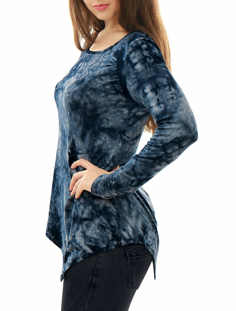 Allegra K Long Sleeves Round Neck Tie-Dye Handkerchief Hem Shirt Women 22 Allegra K Long Sleeves Round Neck Tie-Dye Handkerchief Hem Shirt Women
