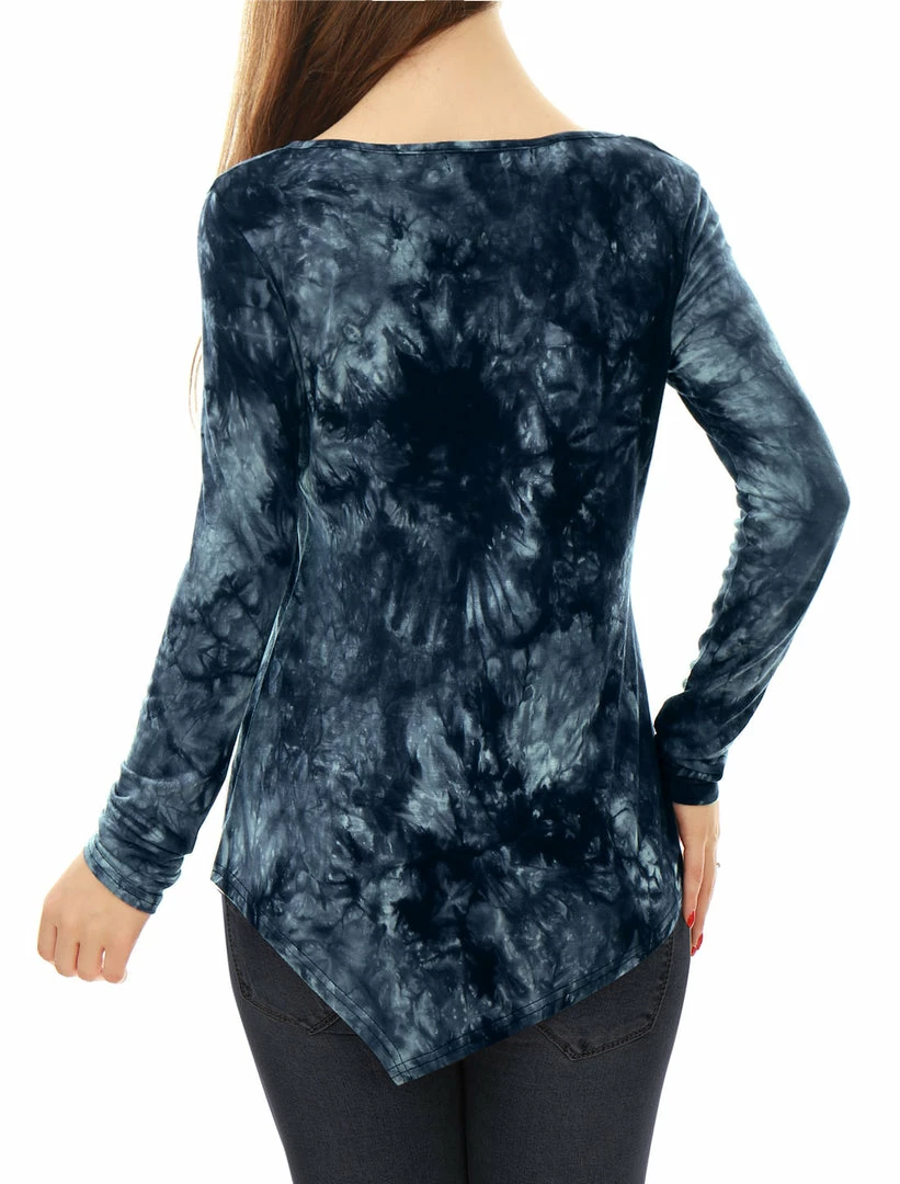 Allegra K Long Sleeves Round Neck Tie-Dye Handkerchief Hem Shirt Women 23 Allegra K Long Sleeves Round Neck Tie-Dye Handkerchief Hem Shirt Women