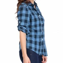 Women Allegra K Plaids Roll Up Sleeves Buttoned Boyfriend Shirt 38 Women Allegra K Plaids Roll Up Sleeves Buttoned Boyfriend Shirt